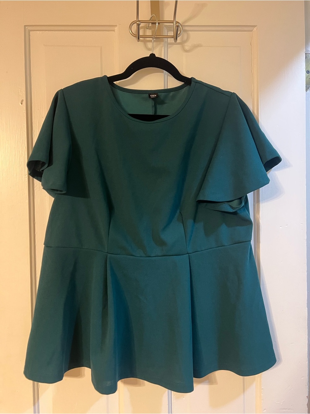 SHEIN Dark Teal Peplum Top with Flutter Sleeves